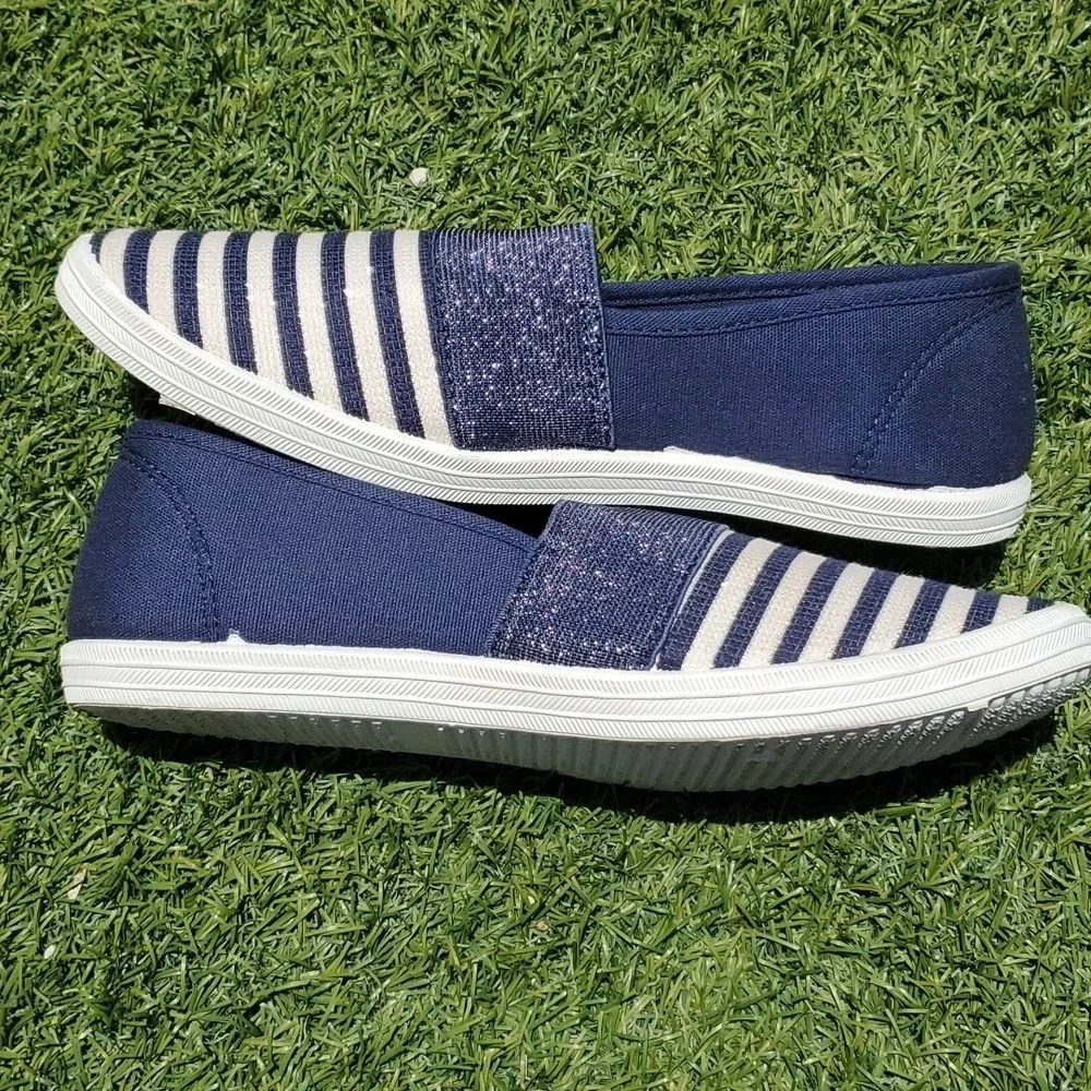 Serra Memory Foam Comfy Navy Blue with Silver Thread Slip On Shoes Size 9 Women